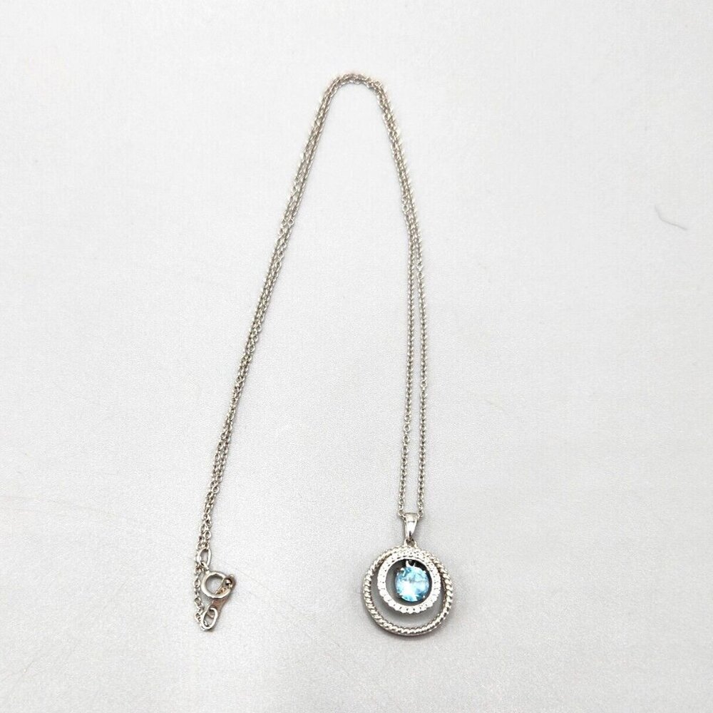 JWBR Sterling Silver 925 Pendant Necklace Floating Halo Blue Stone Accent 18"